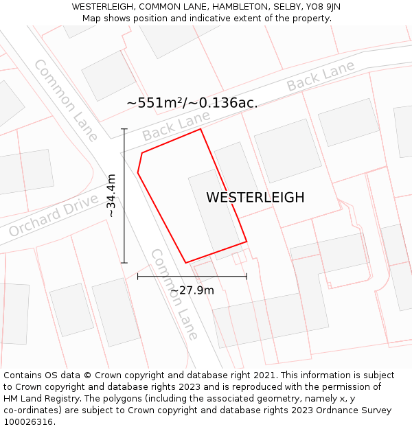 WESTERLEIGH, COMMON LANE, HAMBLETON, SELBY, YO8 9JN: Plot and title map