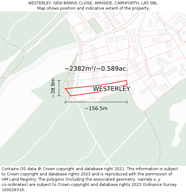 WESTERLEY, NEW BARNS CLOSE, ARNSIDE, CARNFORTH, LA5 0BL: Plot and title map