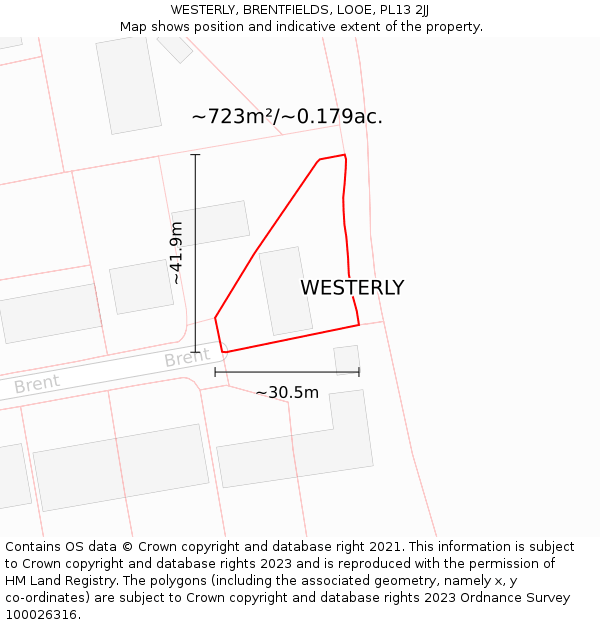 WESTERLY, BRENTFIELDS, LOOE, PL13 2JJ: Plot and title map