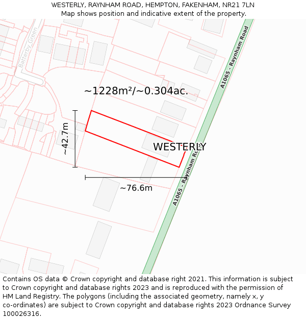 WESTERLY, RAYNHAM ROAD, HEMPTON, FAKENHAM, NR21 7LN: Plot and title map