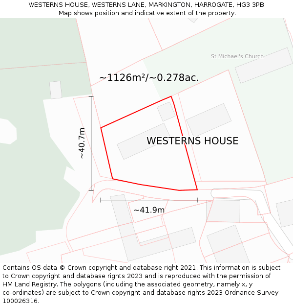 WESTERNS HOUSE, WESTERNS LANE, MARKINGTON, HARROGATE, HG3 3PB: Plot and title map