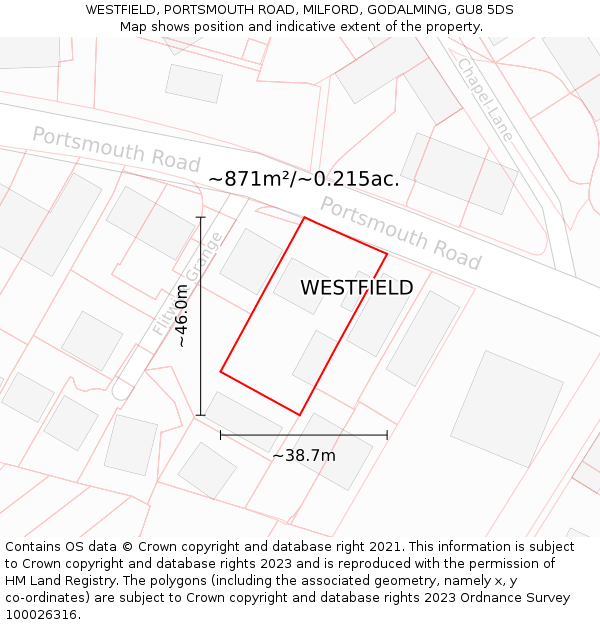 WESTFIELD, PORTSMOUTH ROAD, MILFORD, GODALMING, GU8 5DS: Plot and title map