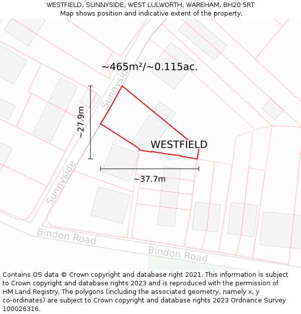 WESTFIELD, SUNNYSIDE, WEST LULWORTH, WAREHAM, BH20 5RT: Plot and title map