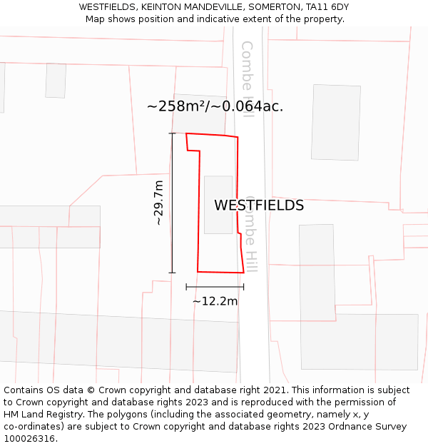 WESTFIELDS, KEINTON MANDEVILLE, SOMERTON, TA11 6DY: Plot and title map