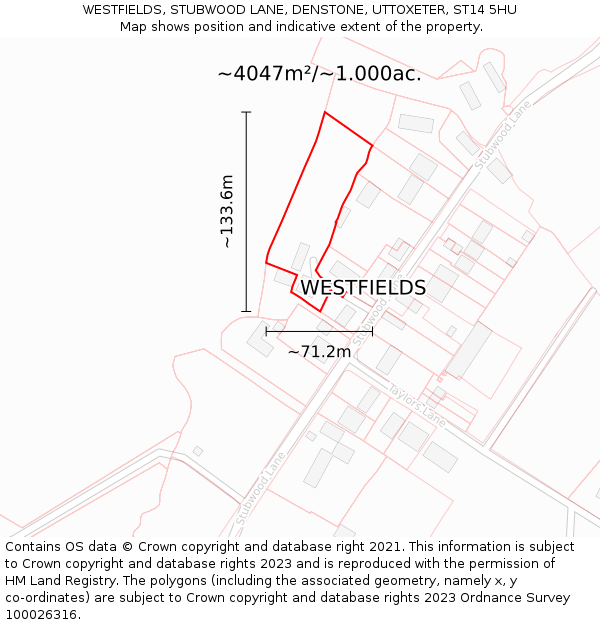 WESTFIELDS, STUBWOOD LANE, DENSTONE, UTTOXETER, ST14 5HU: Plot and title map