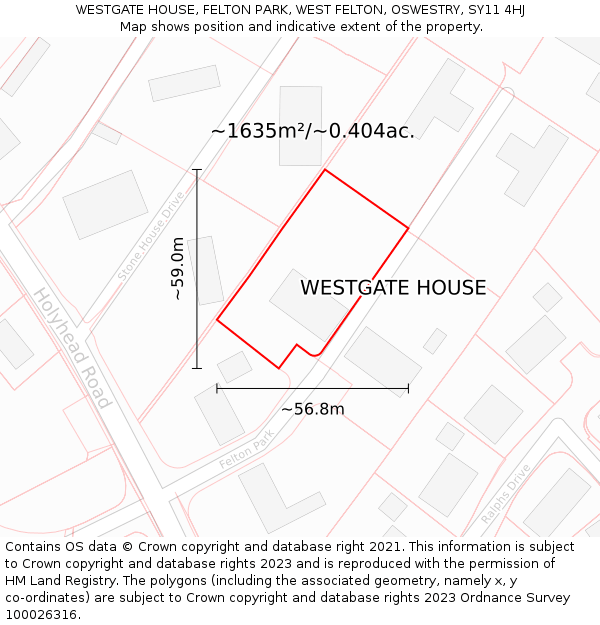 WESTGATE HOUSE, FELTON PARK, WEST FELTON, OSWESTRY, SY11 4HJ: Plot and title map
