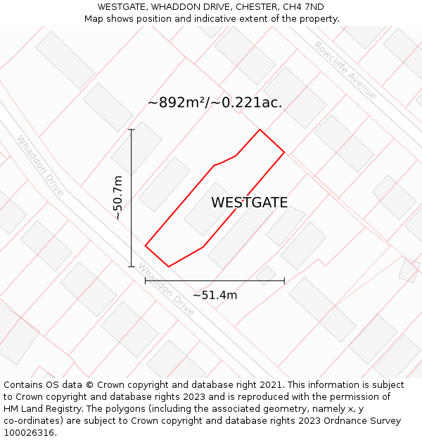 WESTGATE, WHADDON DRIVE, CHESTER, CH4 7ND: Plot and title map