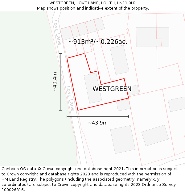 WESTGREEN, LOVE LANE, LOUTH, LN11 9LP: Plot and title map