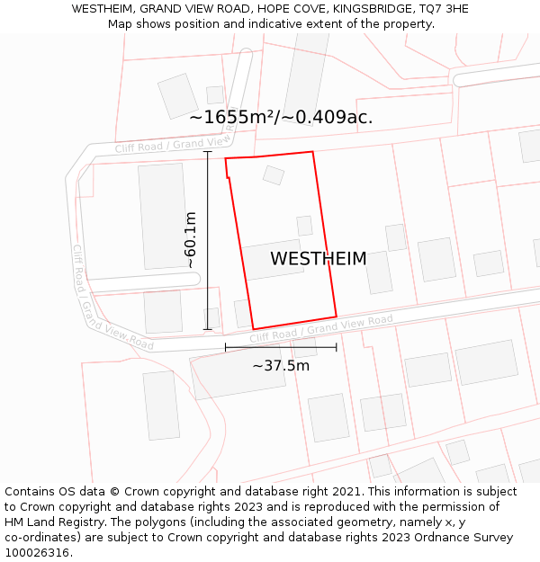 WESTHEIM, GRAND VIEW ROAD, HOPE COVE, KINGSBRIDGE, TQ7 3HE: Plot and title map