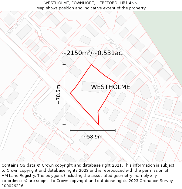 WESTHOLME, FOWNHOPE, HEREFORD, HR1 4NN: Plot and title map