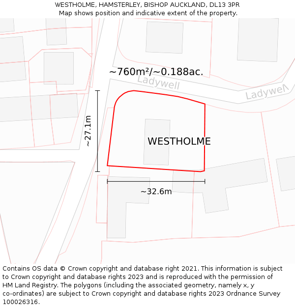 WESTHOLME, HAMSTERLEY, BISHOP AUCKLAND, DL13 3PR: Plot and title map
