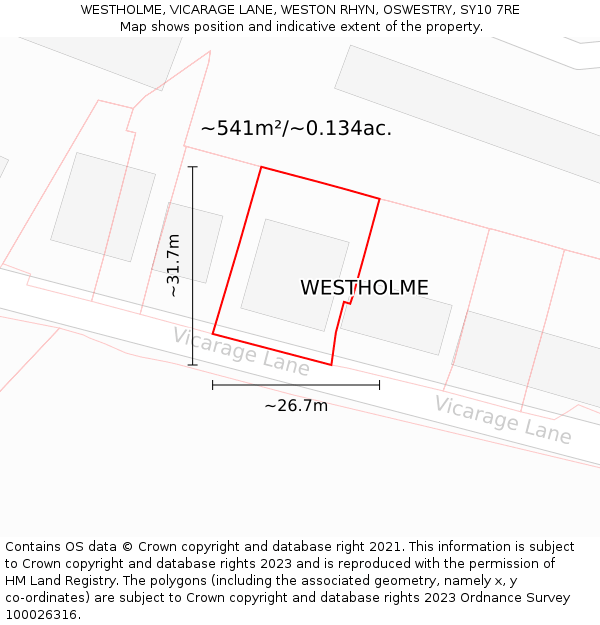 WESTHOLME, VICARAGE LANE, WESTON RHYN, OSWESTRY, SY10 7RE: Plot and title map