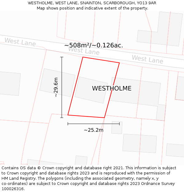 WESTHOLME, WEST LANE, SNAINTON, SCARBOROUGH, YO13 9AR: Plot and title map