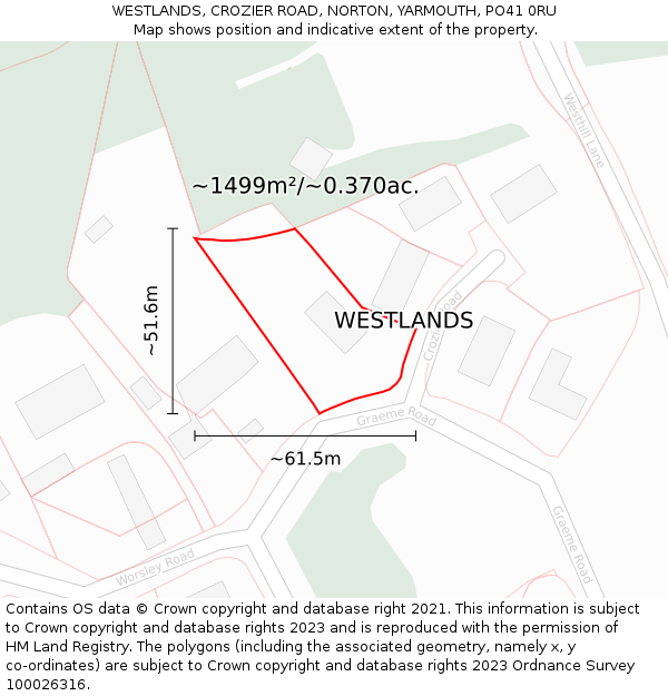 WESTLANDS, CROZIER ROAD, NORTON, YARMOUTH, PO41 0RU: Plot and title map