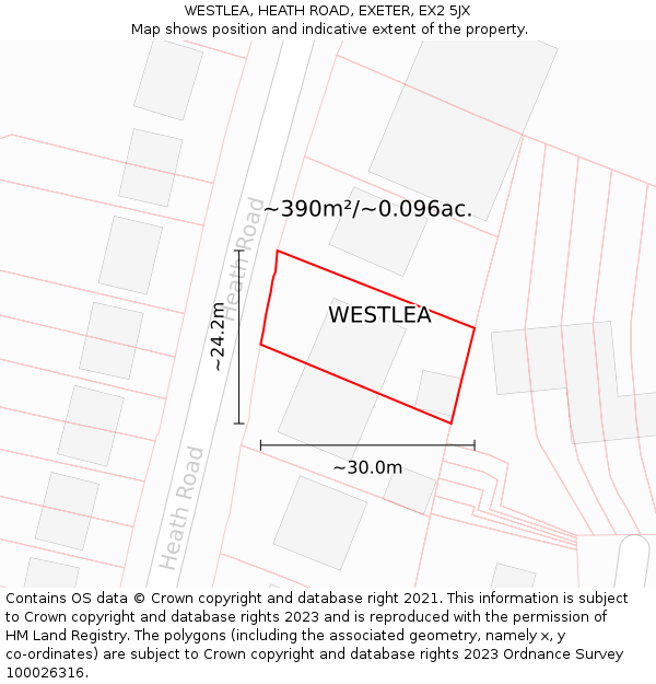 WESTLEA, HEATH ROAD, EXETER, EX2 5JX: Plot and title map