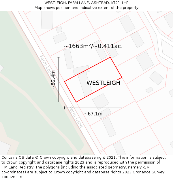 WESTLEIGH, FARM LANE, ASHTEAD, KT21 1HP: Plot and title map