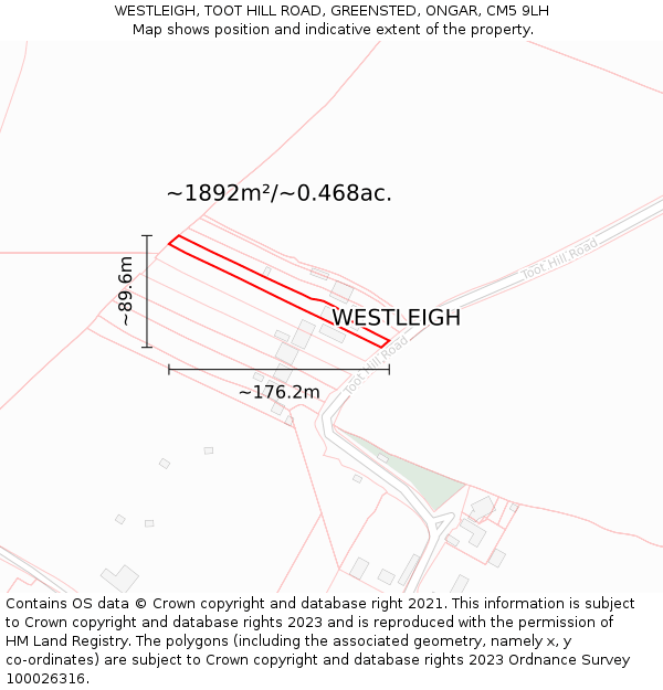 WESTLEIGH, TOOT HILL ROAD, GREENSTED, ONGAR, CM5 9LH: Plot and title map