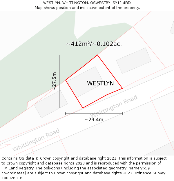 WESTLYN, WHITTINGTON, OSWESTRY, SY11 4BD: Plot and title map