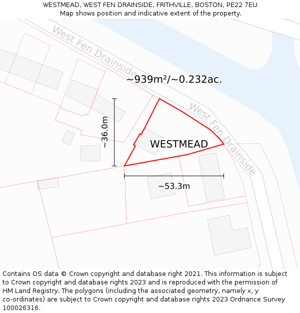 WESTMEAD, WEST FEN DRAINSIDE, FRITHVILLE, BOSTON, PE22 7EU: Plot and title map