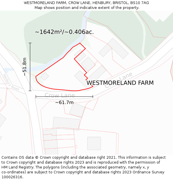 WESTMORELAND FARM, CROW LANE, HENBURY, BRISTOL, BS10 7AG: Plot and title map