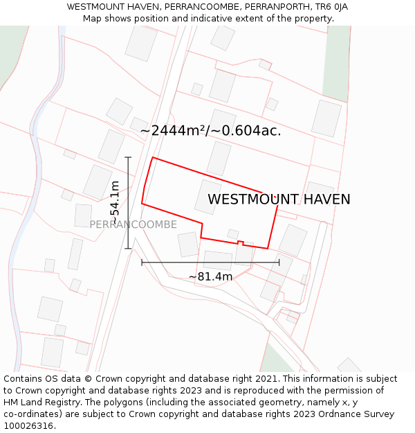 WESTMOUNT HAVEN, PERRANCOOMBE, PERRANPORTH, TR6 0JA: Plot and title map