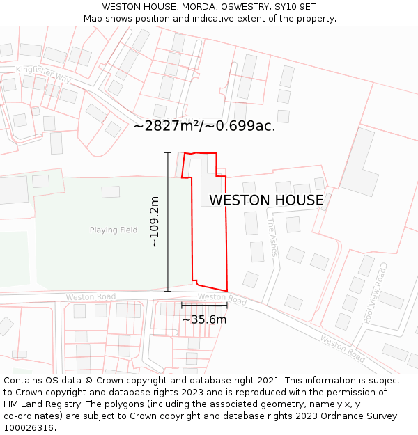 WESTON HOUSE, MORDA, OSWESTRY, SY10 9ET: Plot and title map