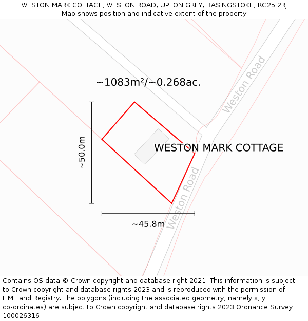 WESTON MARK COTTAGE, WESTON ROAD, UPTON GREY, BASINGSTOKE, RG25 2RJ: Plot and title map