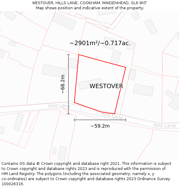 WESTOVER, HILLS LANE, COOKHAM, MAIDENHEAD, SL6 9NT: Plot and title map