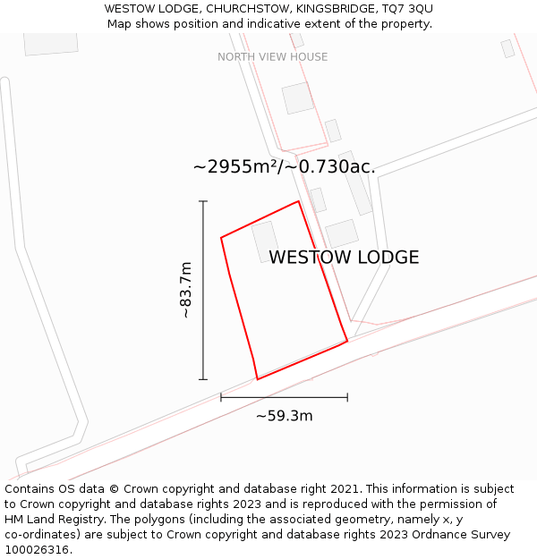 WESTOW LODGE, CHURCHSTOW, KINGSBRIDGE, TQ7 3QU: Plot and title map