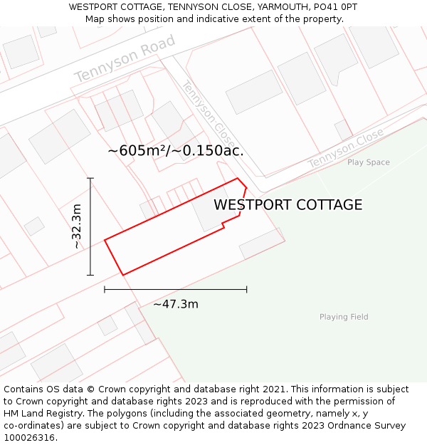 WESTPORT COTTAGE, TENNYSON CLOSE, YARMOUTH, PO41 0PT: Plot and title map