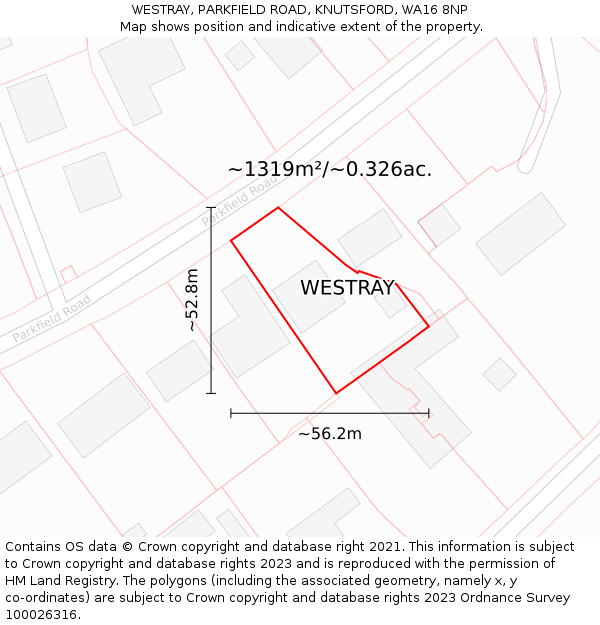 WESTRAY, PARKFIELD ROAD, KNUTSFORD, WA16 8NP: Plot and title map