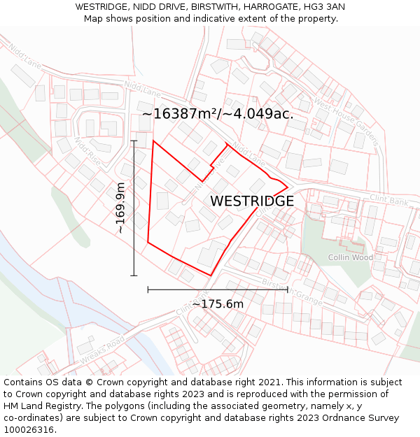 WESTRIDGE, NIDD DRIVE, BIRSTWITH, HARROGATE, HG3 3AN: Plot and title map