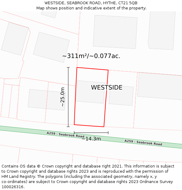 WESTSIDE, SEABROOK ROAD, HYTHE, CT21 5QB: Plot and title map