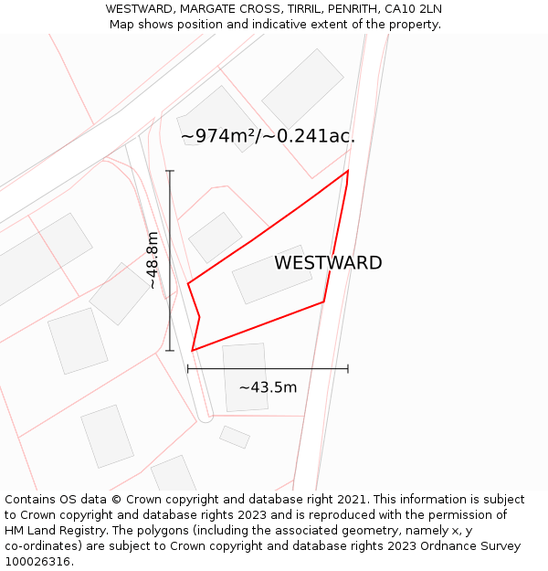 WESTWARD, MARGATE CROSS, TIRRIL, PENRITH, CA10 2LN: Plot and title map