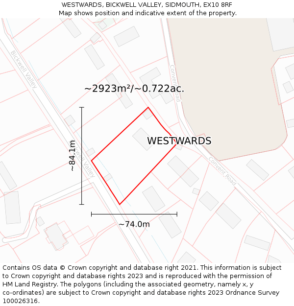 WESTWARDS, BICKWELL VALLEY, SIDMOUTH, EX10 8RF: Plot and title map