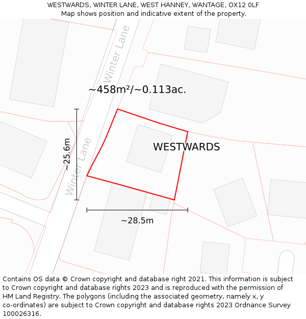 WESTWARDS, WINTER LANE, WEST HANNEY, WANTAGE, OX12 0LF: Plot and title map
