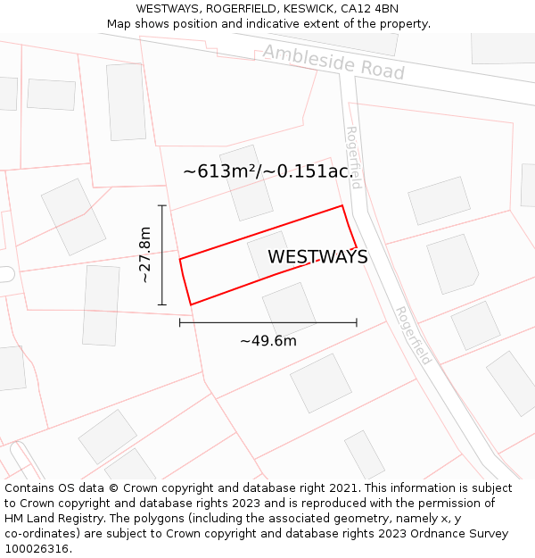 WESTWAYS, ROGERFIELD, KESWICK, CA12 4BN: Plot and title map
