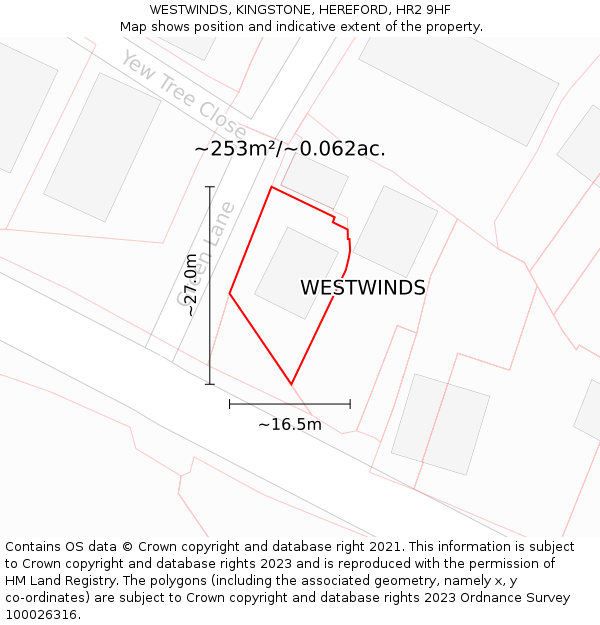 WESTWINDS, KINGSTONE, HEREFORD, HR2 9HF: Plot and title map
