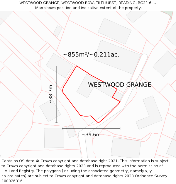 WESTWOOD GRANGE, WESTWOOD ROW, TILEHURST, READING, RG31 6LU: Plot and title map
