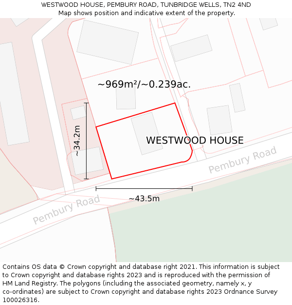 WESTWOOD HOUSE, PEMBURY ROAD, TUNBRIDGE WELLS, TN2 4ND: Plot and title map