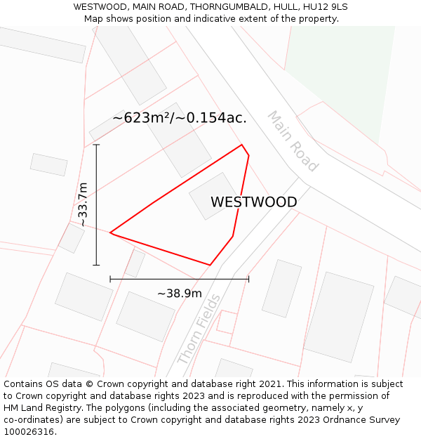 WESTWOOD, MAIN ROAD, THORNGUMBALD, HULL, HU12 9LS: Plot and title map