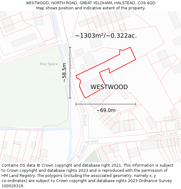 WESTWOOD, NORTH ROAD, GREAT YELDHAM, HALSTEAD, CO9 4QD: Plot and title map