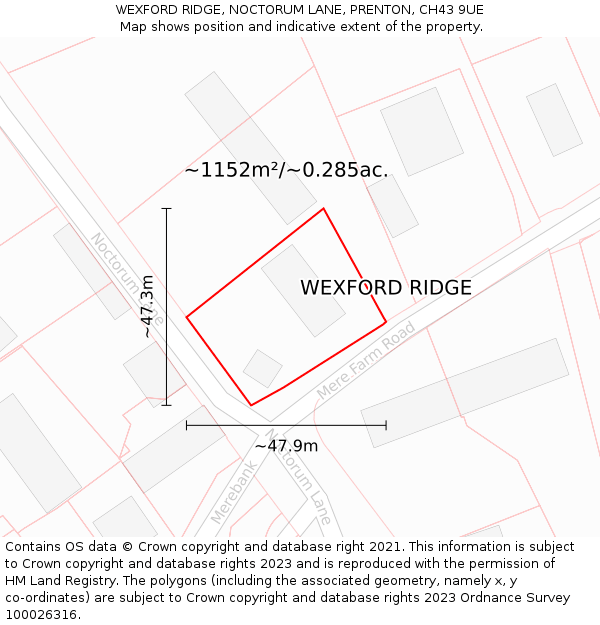 WEXFORD RIDGE, NOCTORUM LANE, PRENTON, CH43 9UE: Plot and title map