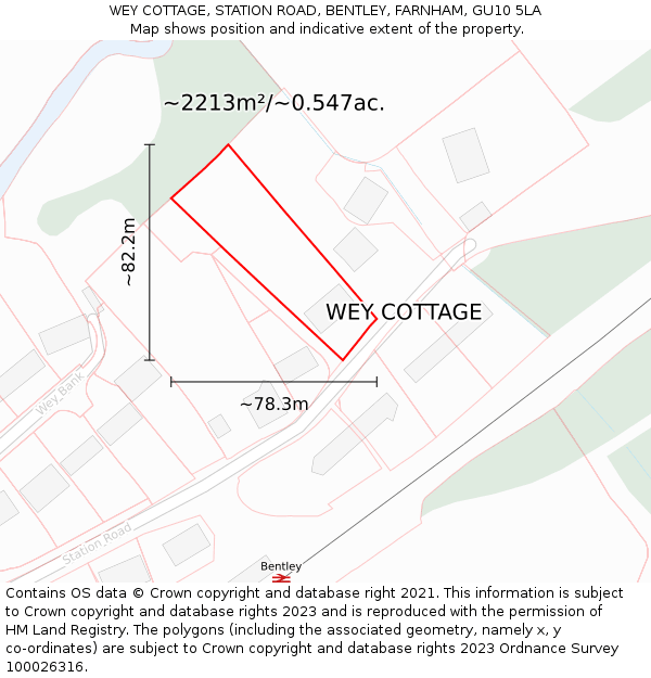 WEY COTTAGE, STATION ROAD, BENTLEY, FARNHAM, GU10 5LA: Plot and title map