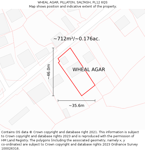 WHEAL AGAR, PILLATON, SALTASH, PL12 6QS: Plot and title map