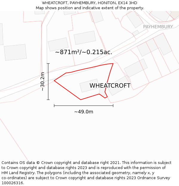 WHEATCROFT, PAYHEMBURY, HONITON, EX14 3HD: Plot and title map