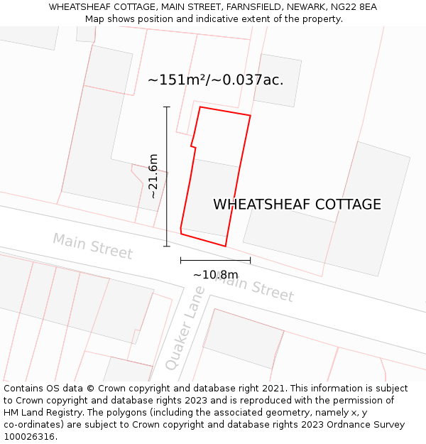 WHEATSHEAF COTTAGE, MAIN STREET, FARNSFIELD, NEWARK, NG22 8EA: Plot and title map