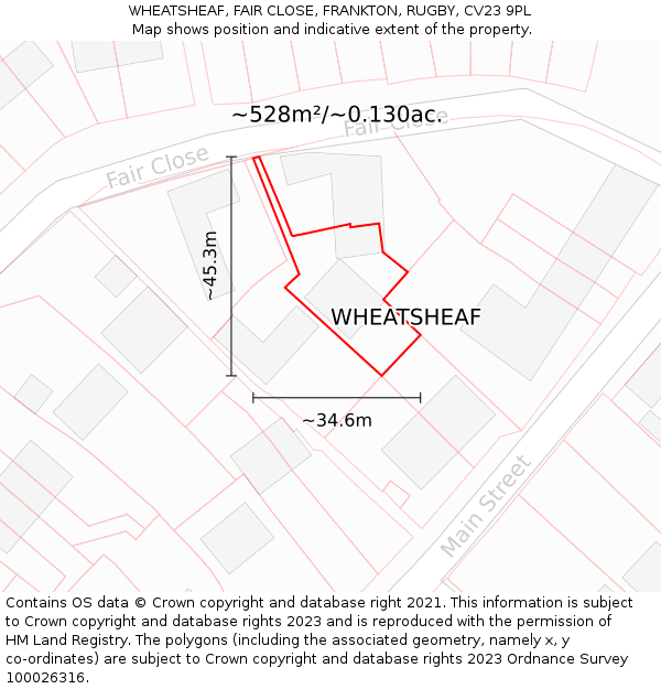WHEATSHEAF, FAIR CLOSE, FRANKTON, RUGBY, CV23 9PL: Plot and title map