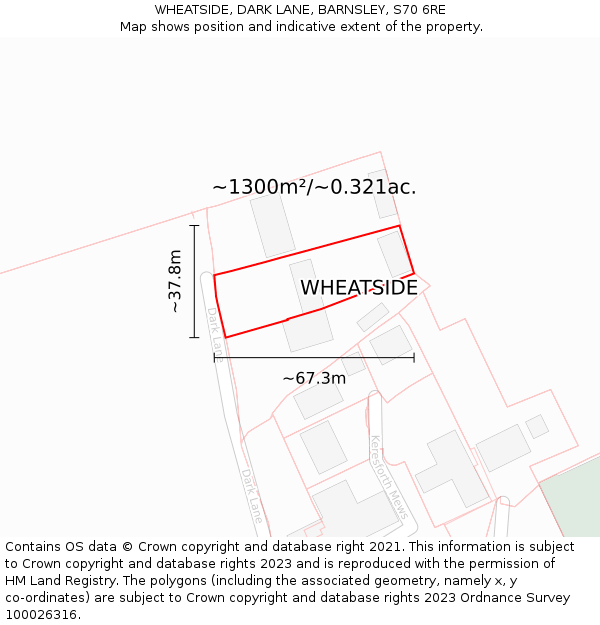 WHEATSIDE, DARK LANE, BARNSLEY, S70 6RE: Plot and title map