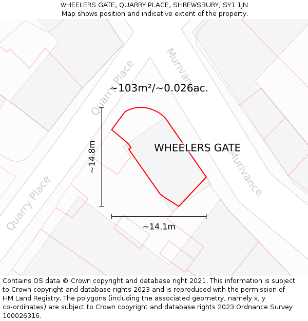 WHEELERS GATE, QUARRY PLACE, SHREWSBURY, SY1 1JN: Plot and title map